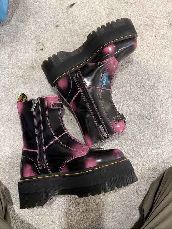 Dr. Martens Shoes - Dr. Martens Black & Pink Glossy Platform Combat Boots. Like new. Size 8.